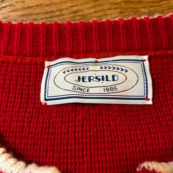 Vtg Jersild Red Acrylic Cardigan Sweater Size Large Fair Isle Button Up USA Made - Picture 2 of 4